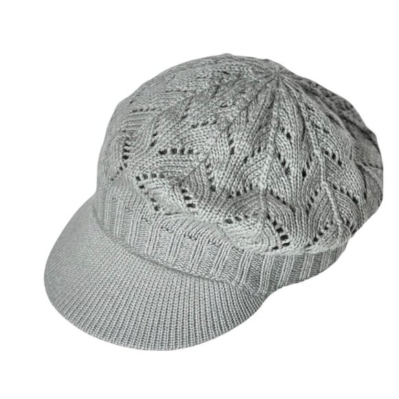 Rubbish Accessories Knit Winter Hat Newsboy Cap Light Gray Pointelle Vizor - Picture 1 of 11